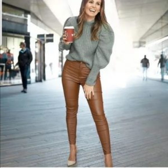 Zara Pants - Zara faux leather pants caramel size S